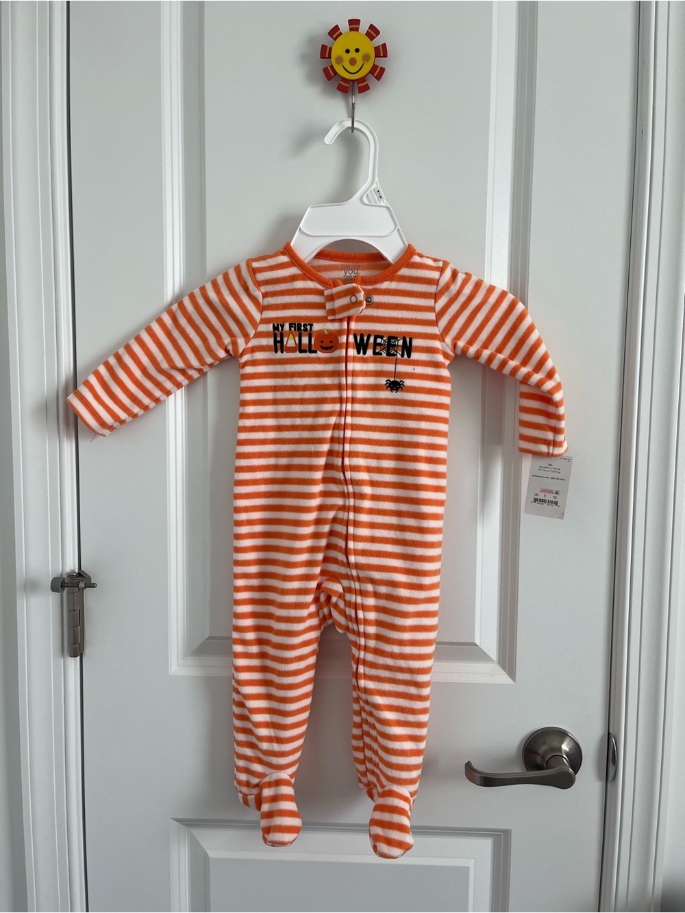 Carter's Orange and White Striped 'My First Halloween' Footed One-Piece